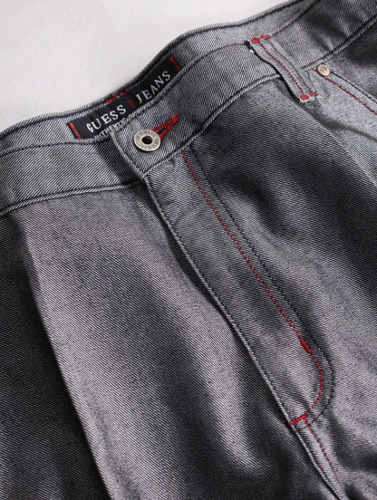 guess jeans metallic wide denim painter pants gray