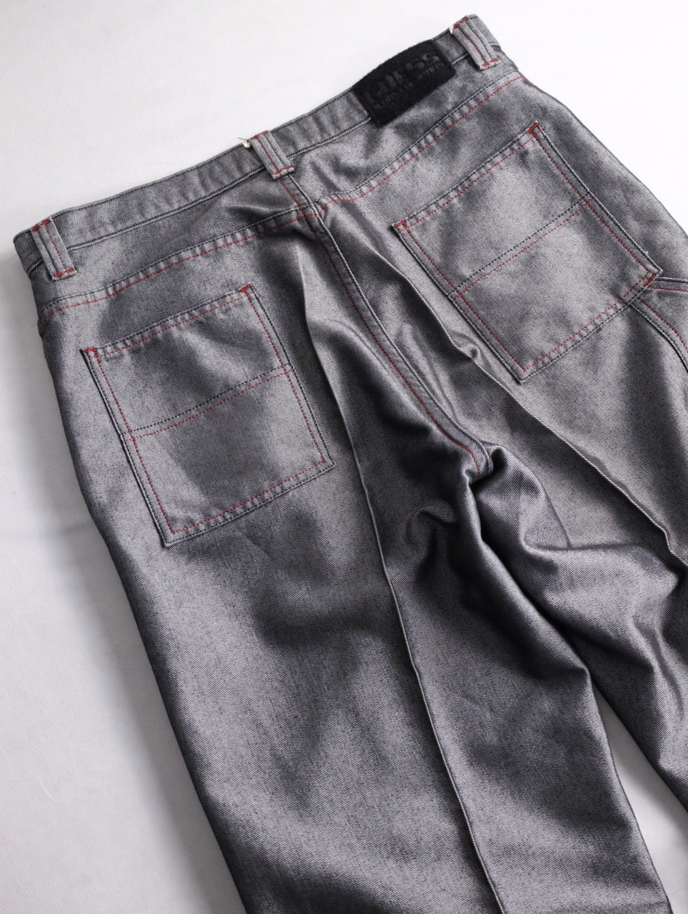 guess jeans metallic wide denim painter pants gray