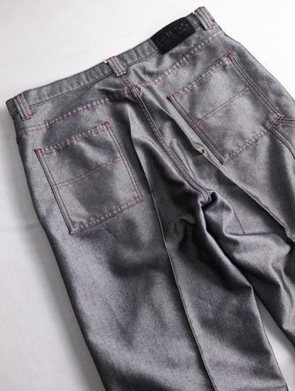 guess jeans metallic wide denim painter pants gray
