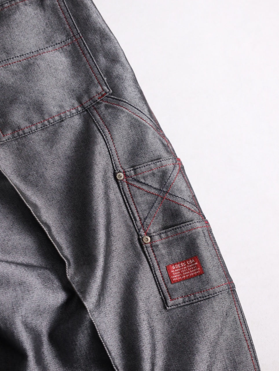 guess jeans metallic wide denim painter pants gray