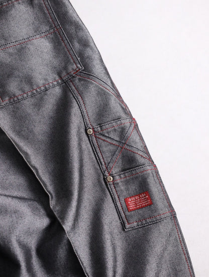 guess jeans metallic wide denim painter pants gray