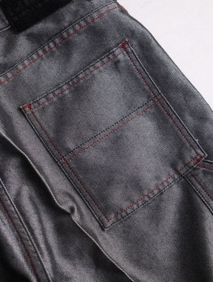 guess jeans metallic wide denim painter pants gray