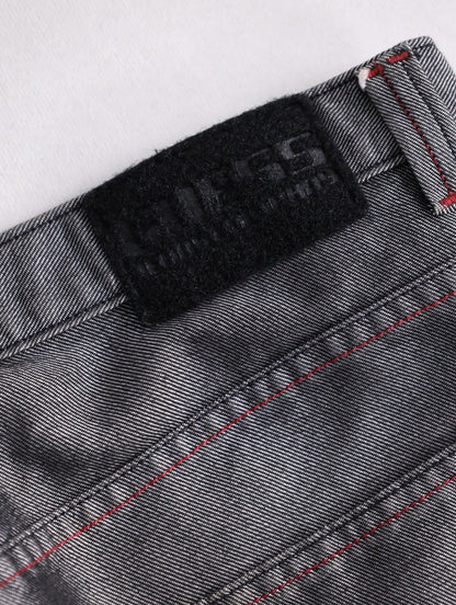guess jeans metallic wide denim painter pants gray