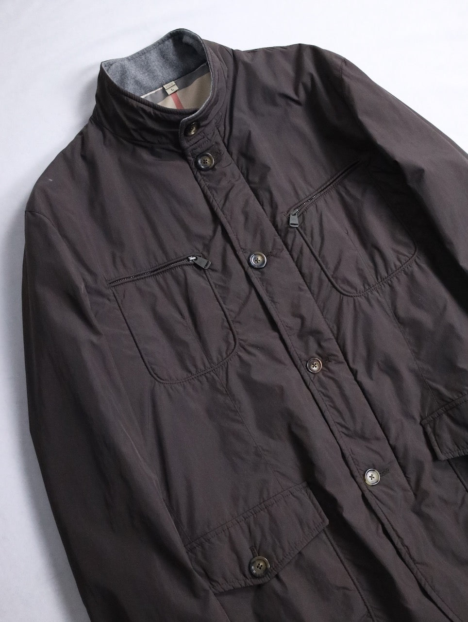 BERBERRY stand neck puffer jacket brown