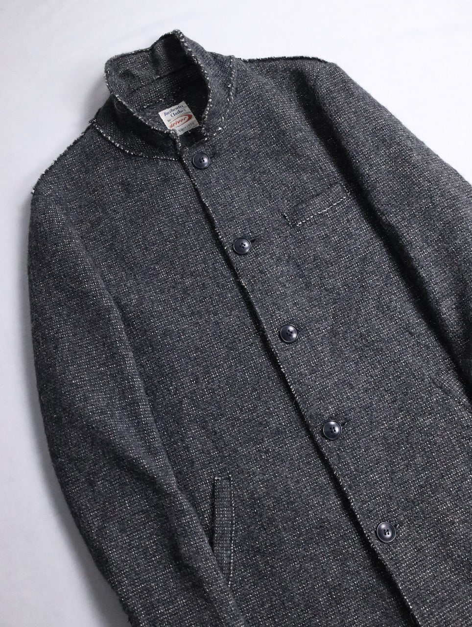 mao collar wool half coat darkgray-white