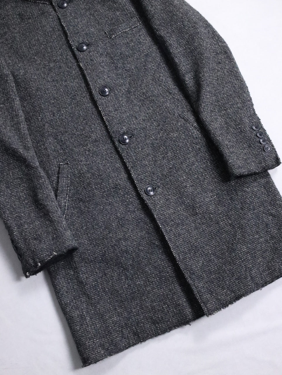 mao collar wool half coat darkgray-white