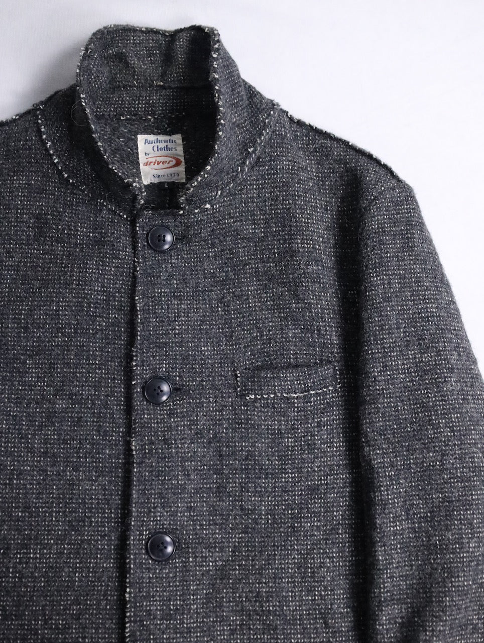 mao collar wool half coat darkgray-white