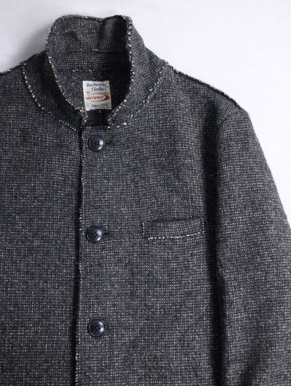 mao collar wool half coat darkgray-white