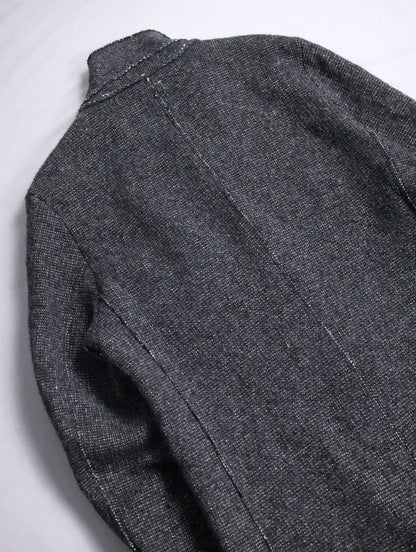 mao collar wool half coat darkgray-white