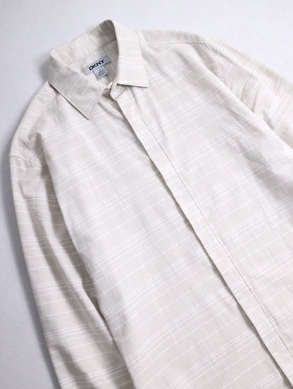DKNY unusual plaid pattern flyfront shirt lightbeige