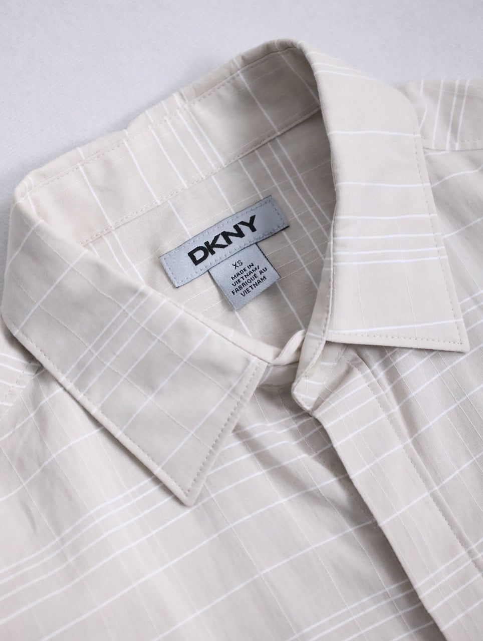 DKNY unusual plaid pattern flyfront shirt lightbeige