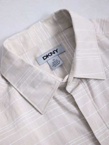 DKNY unusual plaid pattern flyfront shirt lightbeige