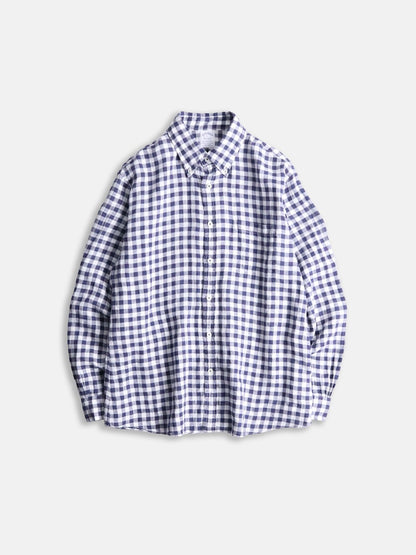 Brooks Brothers linen check shirt blue-white