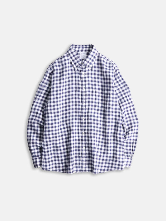 Brooks Brothers linen check shirt blue-white