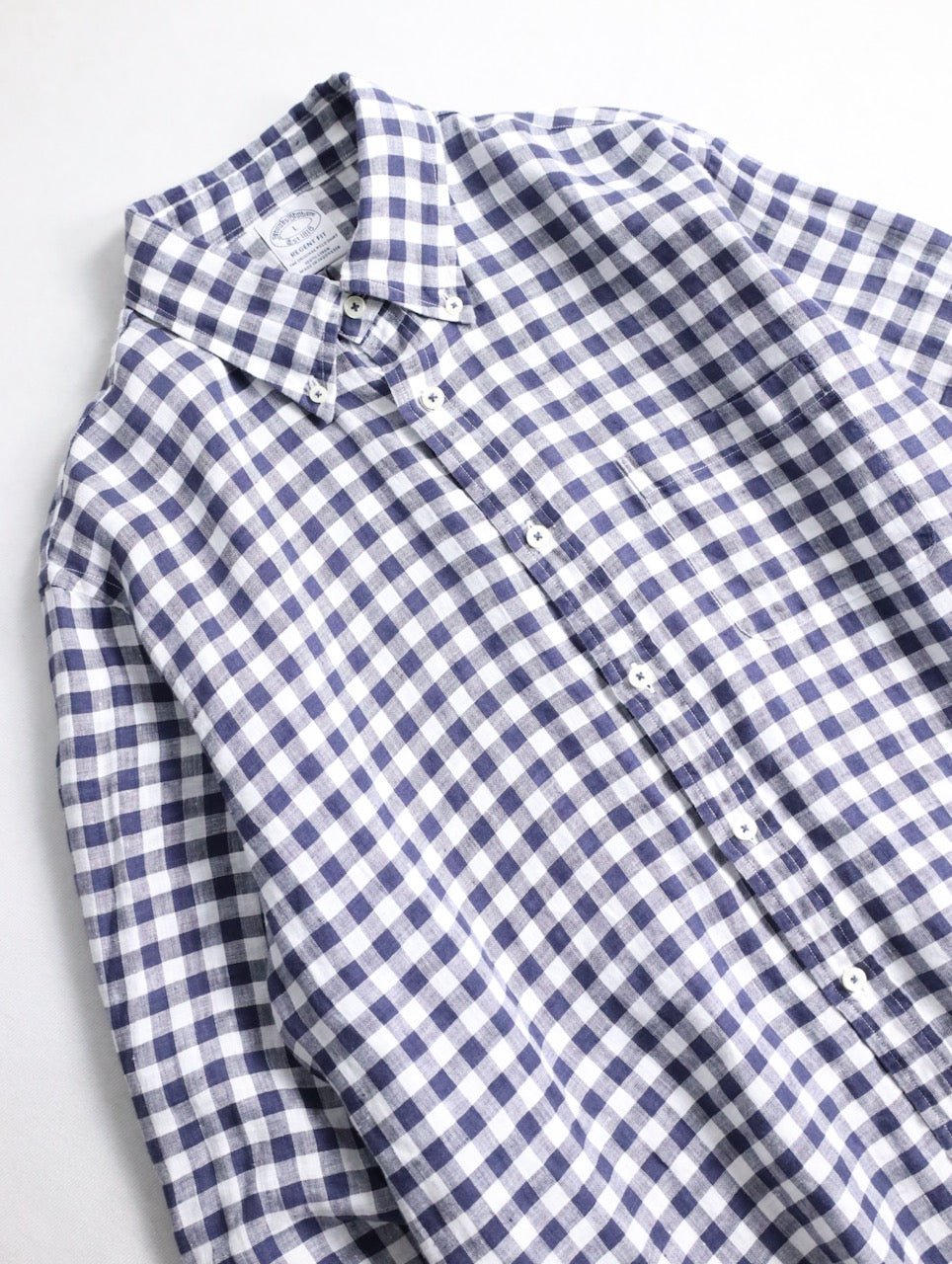 Brooks Brothers linen check shirt blue-white
