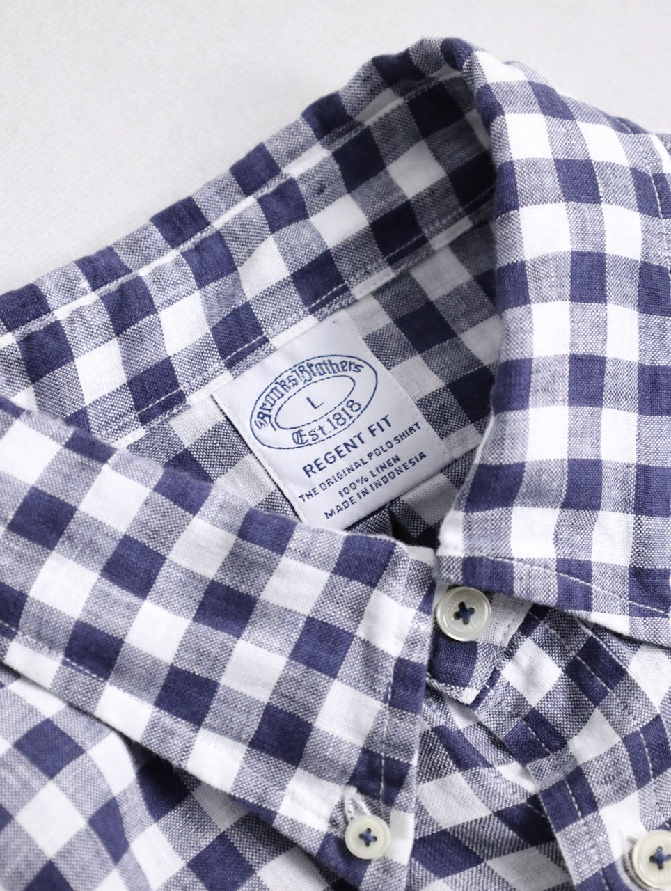 Brooks Brothers linen check shirt blue-white