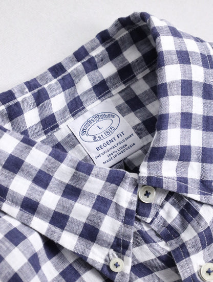 Brooks Brothers linen check shirt blue-white