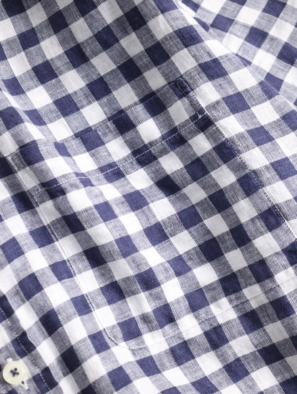 Brooks Brothers linen check shirt blue-white