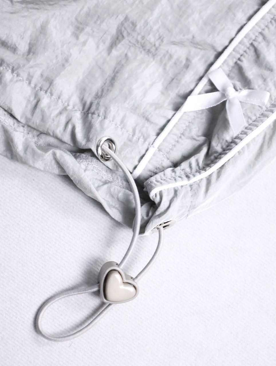 ribbon design wrinkle nylon easy pants lightgray-white