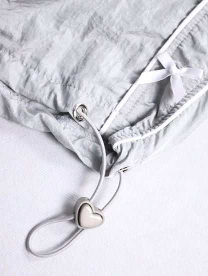 ribbon design wrinkle nylon easy pants lightgray-white