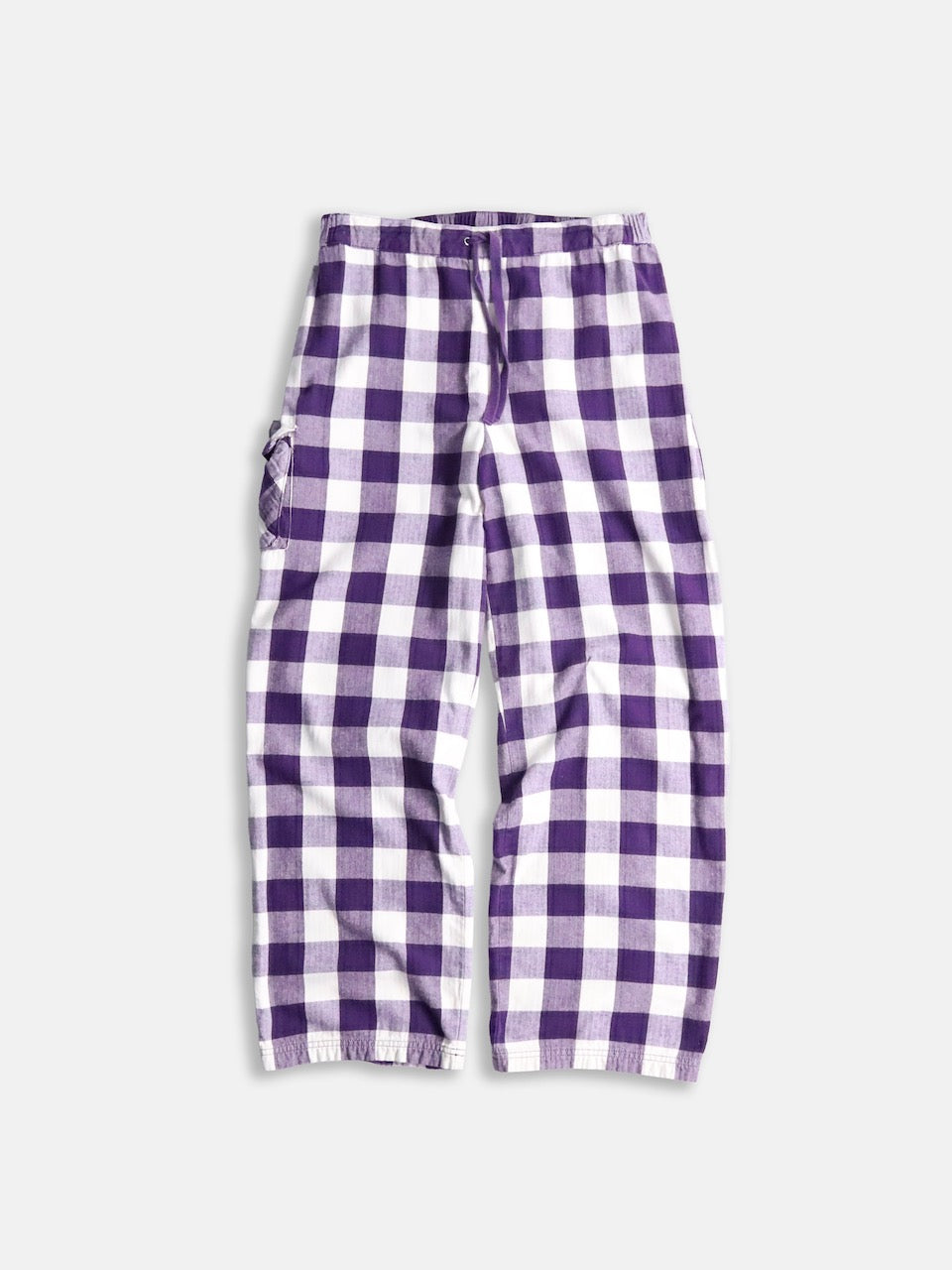 herringbone & check cotton easy pants purple-white