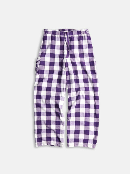 herringbone & check cotton easy pants purple-white