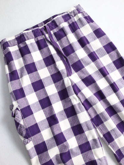 herringbone & check cotton easy pants purple-white