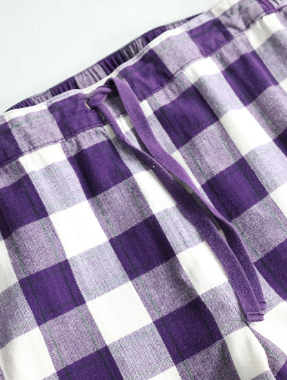 herringbone & check cotton easy pants purple-white