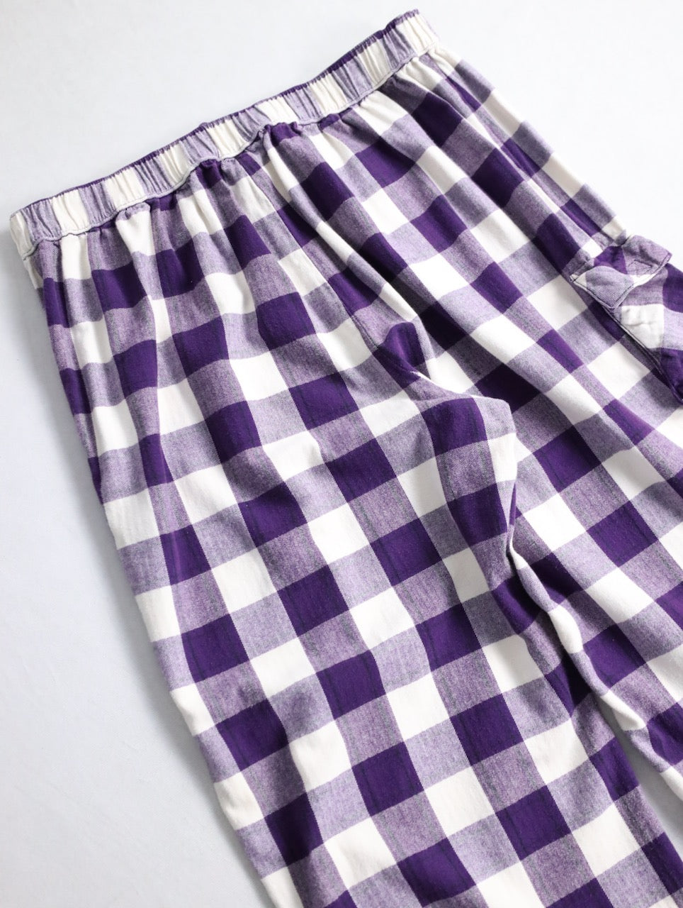 herringbone & check cotton easy pants purple-white