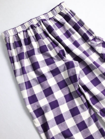herringbone & check cotton easy pants purple-white