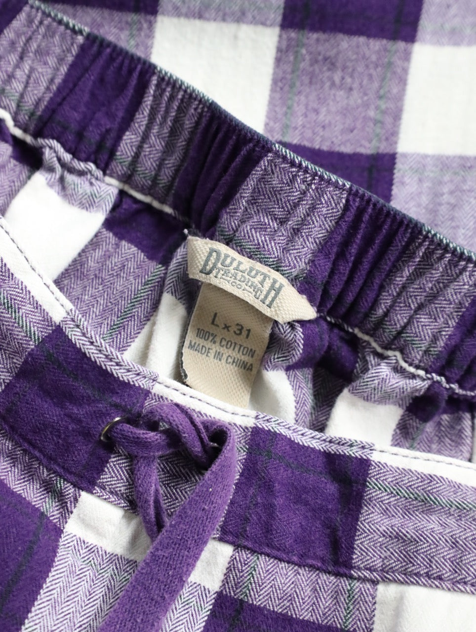 herringbone & check cotton easy pants purple-white