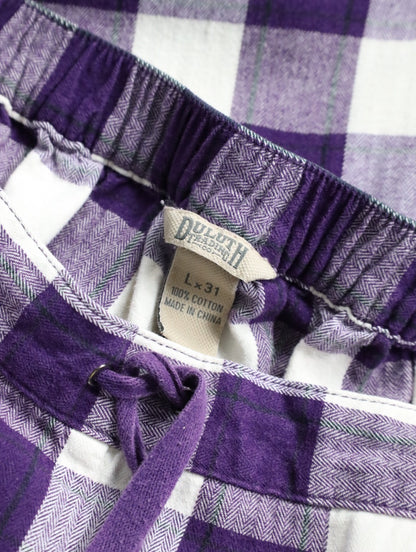 herringbone & check cotton easy pants purple-white
