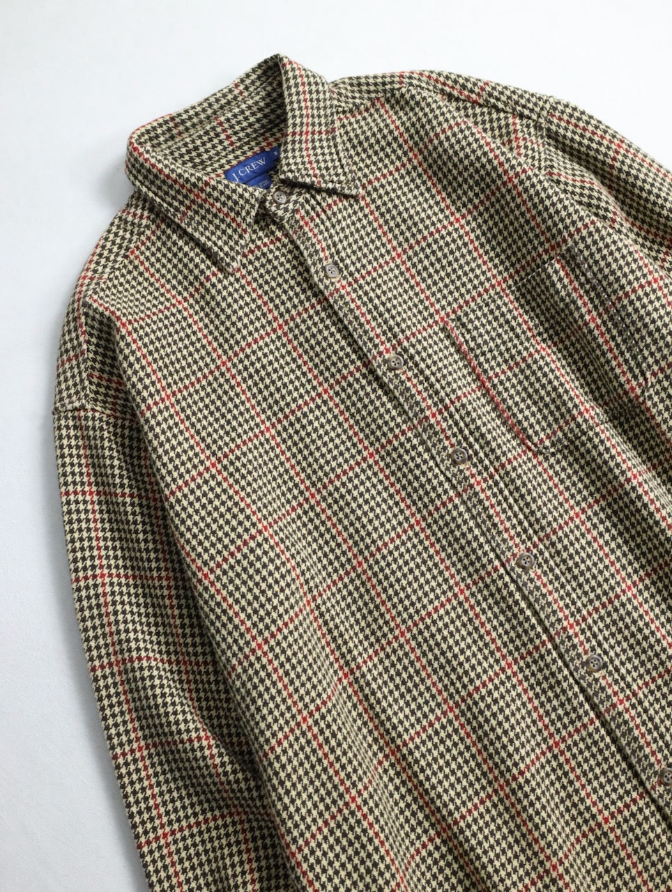 J.CREW houndtooht & check cotton shirt beige-black-red