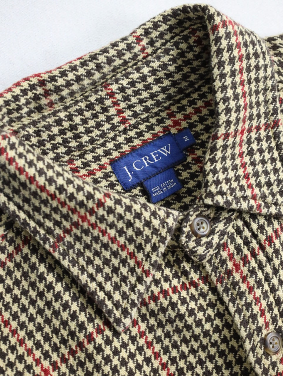 J.CREW houndtooht & check cotton shirt beige-black-red