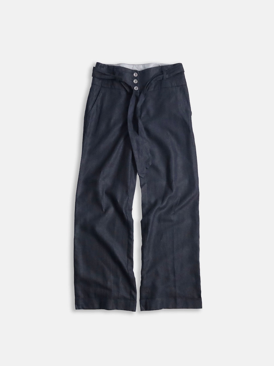 linen cotton beltted wide pants usa black