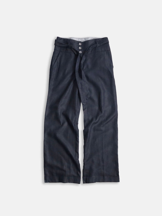 linen cotton beltted wide pants usa black