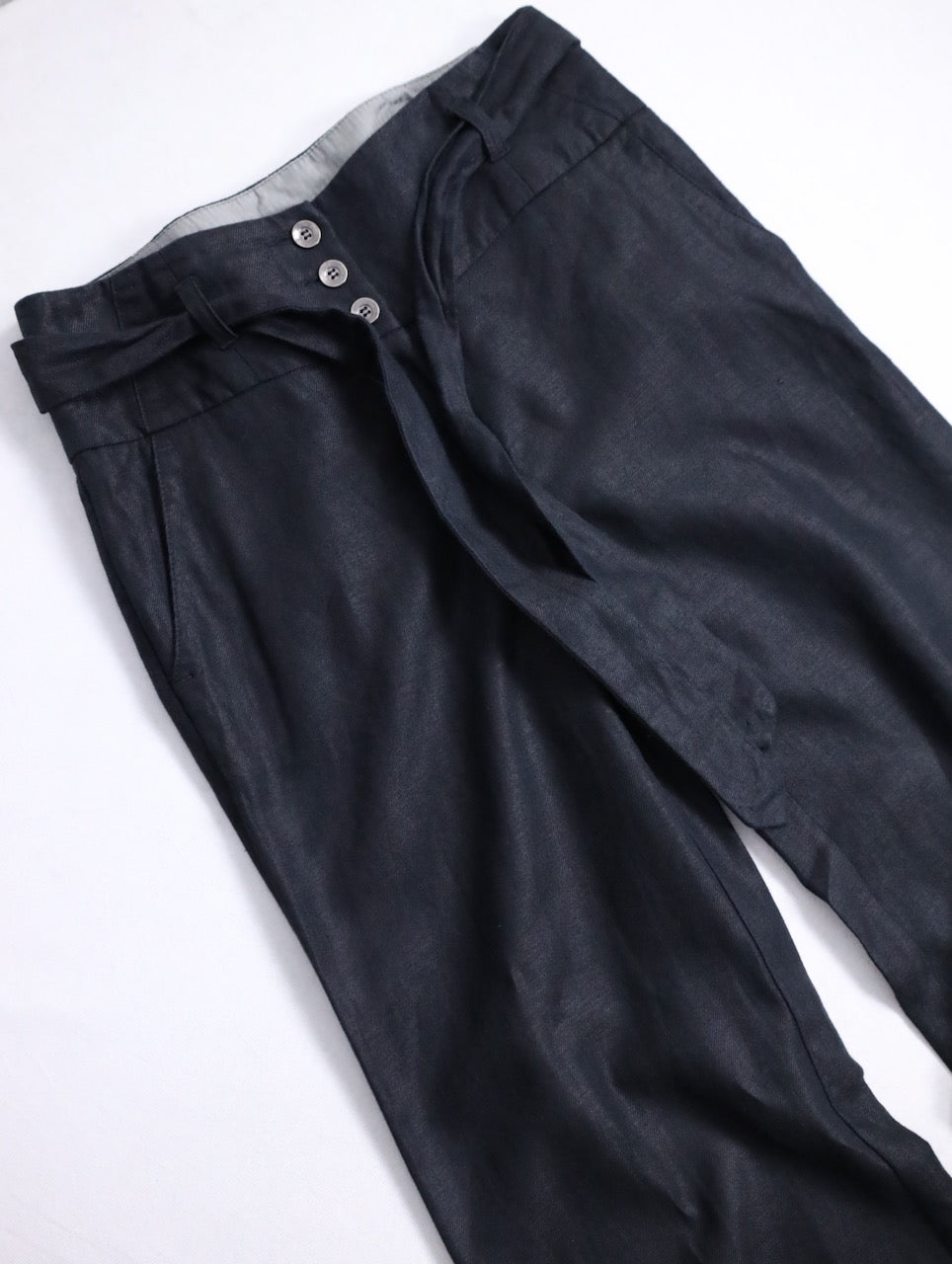 linen cotton beltted wide pants usa black
