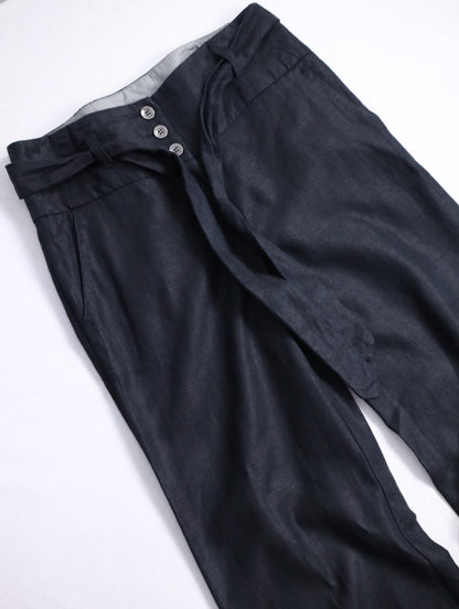 linen cotton beltted wide pants usa black