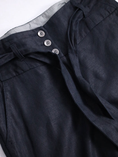 linen cotton beltted wide pants usa black