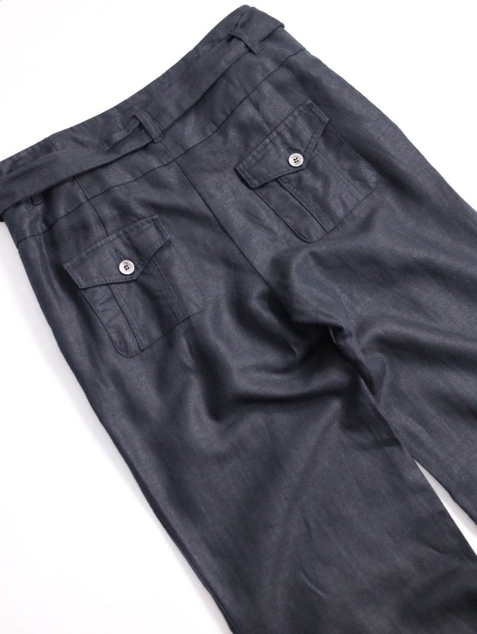linen cotton beltted wide pants usa black