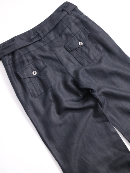 linen cotton beltted wide pants usa black