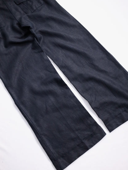 linen cotton beltted wide pants usa black