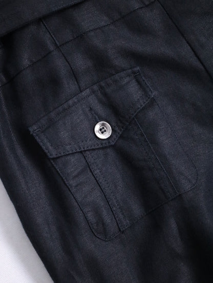 linen cotton beltted wide pants usa black