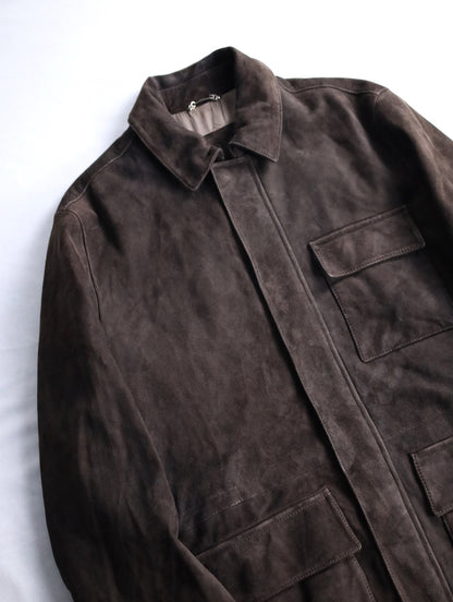 suede leather half jacket brown