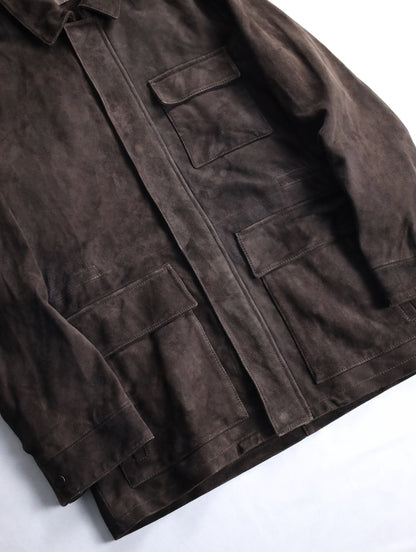 suede leather half jacket brown