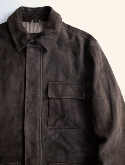 suede leather half jacket brown