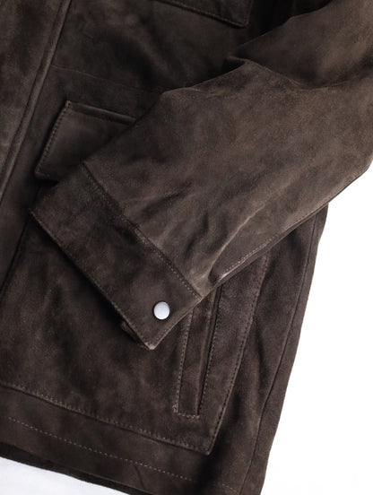 suede leather half jacket brown