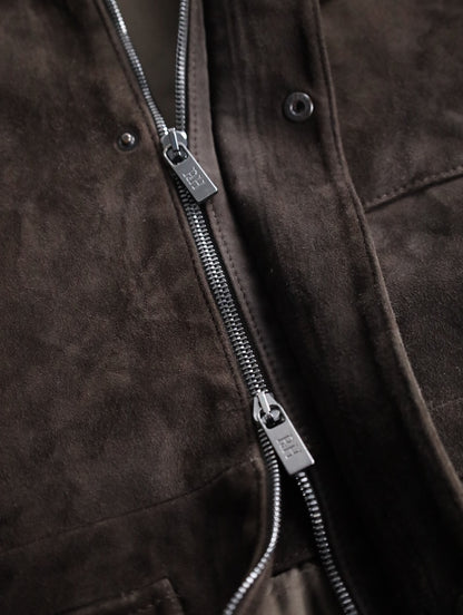 suede leather half jacket brown