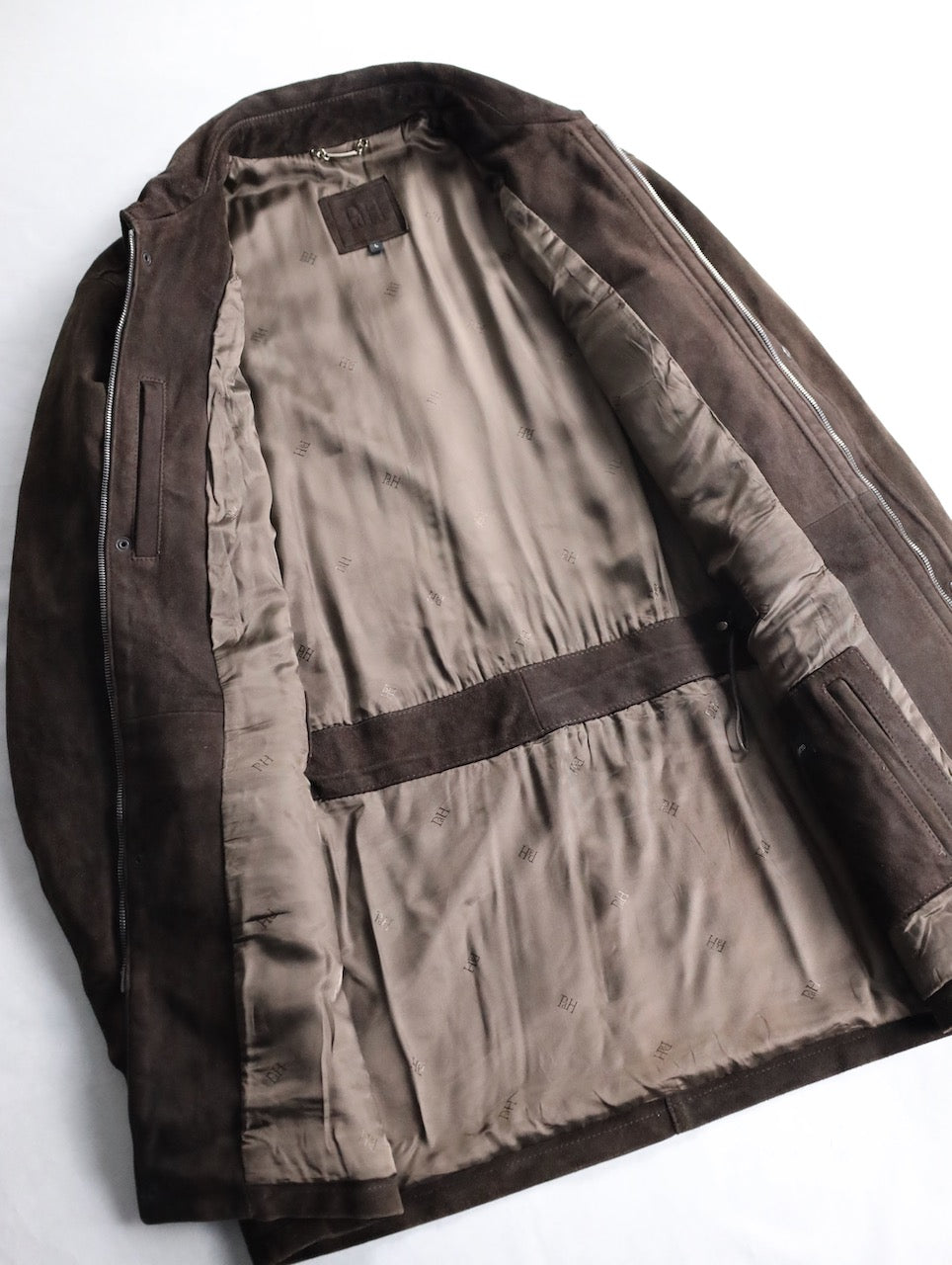 suede leather half jacket brown