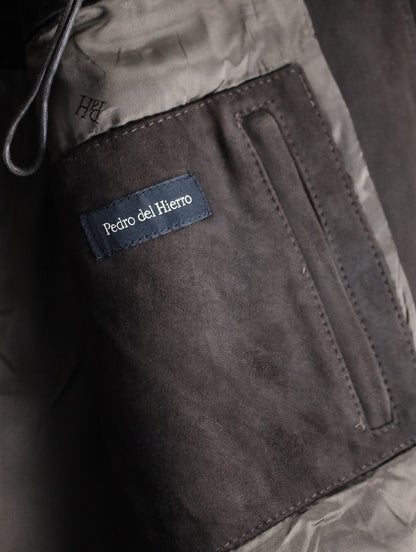 suede leather half jacket brown